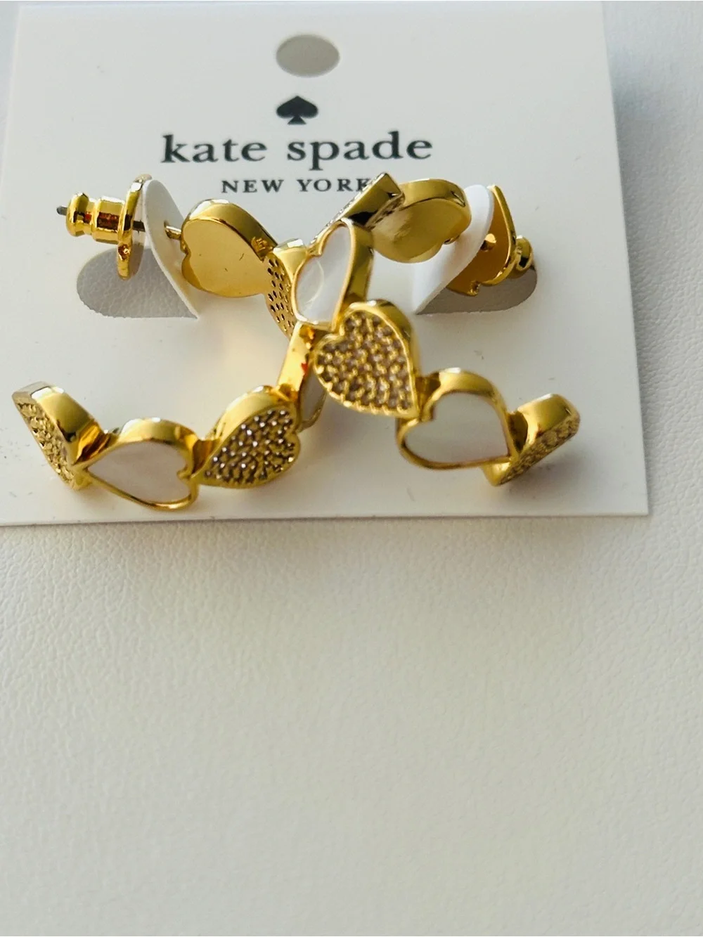 kate spade Gold Heart-Linked Hammered Hoop Earrings